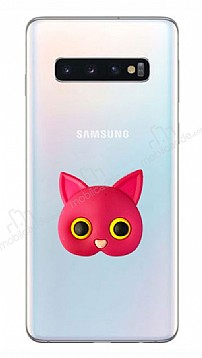 Samsung Galaxy S10 Plus Kedi Figrl Telefon Tutuculu Koyu Pembe Silikon Klf