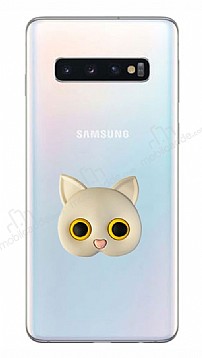 Samsung Galaxy S10 Plus Kedi Figrl Telefon Tutuculu Gri Silikon Klf