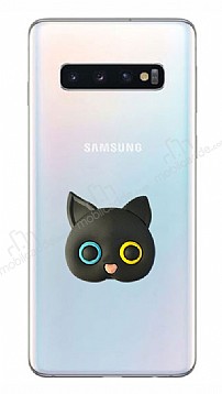 Samsung Galaxy S10 Plus Kedi Figrl Telefon Tutuculu Siyah Silikon Klf