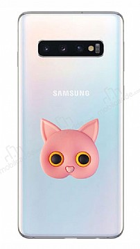 Samsung Galaxy S10 Plus Kedi Figrl Telefon Tutuculu Ak Pembe Silikon Klf