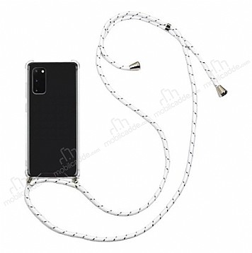 Samsung Galaxy S20 Beyaz izgili Askl effaf Silikon Klf