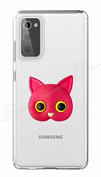 Samsung Galaxy S20 FE Kedi Figrl Telefon Tutuculu Koyu Pembe Silikon Klf