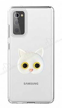 Samsung Galaxy S20 FE Kedi Figrl Telefon Tutuculu Beyaz Silikon Klf
