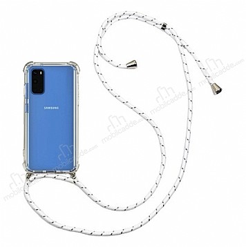Samsung Galaxy S20 Plus Beyaz izgili Askl effaf Silikon Klf