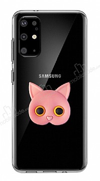 Samsung Galaxy S20 Plus Kedi Figrl Telefon Tutuculu Ak Pembe Silikon Klf