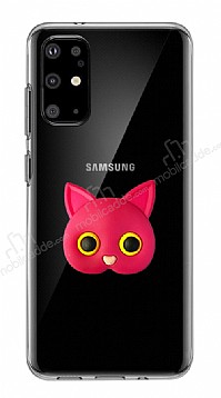 Samsung Galaxy S20 Plus Kedi Figrl Telefon Tutuculu Koyu Pembe Silikon Klf