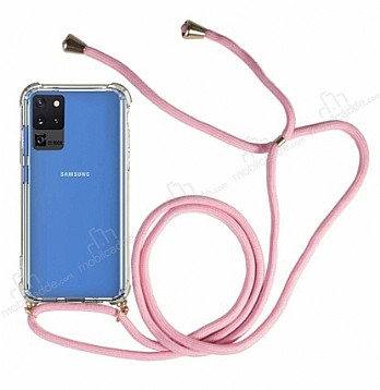Samsung Galaxy S20 Ultra Pembe Askl effaf Silikon Klf