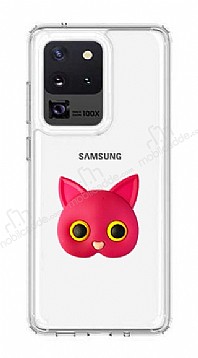 Samsung Galaxy S20 Ultra Kedi Figrl Telefon Tutuculu Koyu Pembe Silikon Klf