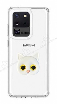 Samsung Galaxy S20 Ultra Kedi Figrl Telefon Tutuculu Beyaz Silikon Klf
