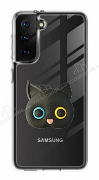 Samsung Galaxy S21 Kedi Figrl Telefon Tutuculu Siyah Silikon Klf
