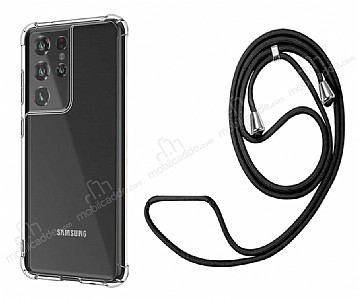 Samsung Galaxy S21 Ultra Siyah Askılı Şeffaf Silikon Kılıf