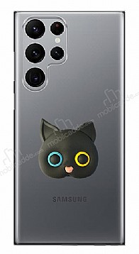 Samsung Galaxy S22 Ultra Kedi Figrl Telefon Tutuculu Siyah Silikon Klf