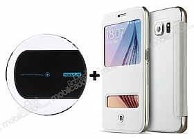 Samsung Galaxy S6 Baseus Pencereli Beyaz Klf ve Nillkin Kablosuz arj