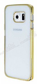 Eiroo Breza Samsung Galaxy S6 Edge Gold Metal Kenarl effaf Rubber Klf