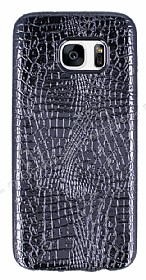 Samsung Galaxy S7 Edge Deri Desenli Parlak Siyah Silikon Klf