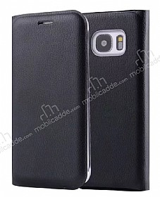 Samsung Galaxy S7 edge nce Yan Kapakl Czdanl Siyah Deri Klf