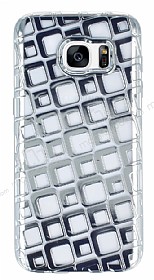 Samsung Galaxy S7 Edge Kare Desenli Silver Silikon Klf