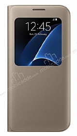 Samsung Galaxy S7 edge Orjinal Pencereli View Cover Gold Klf