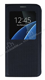 Samsung Galaxy S7 Edge Pencereli Kapakl Siyah Deri Klf