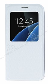 Samsung Galaxy S7 Edge Pencereli Kapakl Beyaz Deri Klf