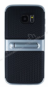 Samsung Galaxy S7 Edge Standl izgili Dark Silver Silikon Klf