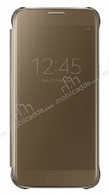 Samsung Galaxy S7 Orjinal Clear View Uyku Modlu Gold Klf