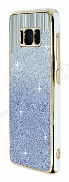 Samsung Galaxy S8 Beyaz Kenarl Simli Mavi Silikon Klf