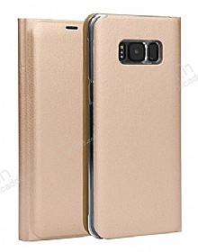 Samsung Galaxy S8 Czdanl Yan Kapakl Gold Deri Klf