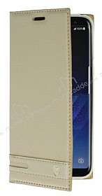Samsung Galaxy S8 Gizli Mknatsl Yan Kapakl Gold Deri Klf