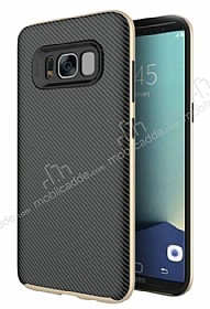 Eiroo Carbon Hybrid Samsung Galaxy S8 Gold Kenarl Karbon Siyah Silikon Klf