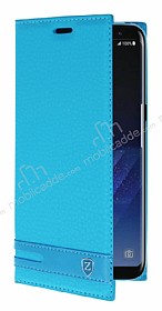 Samsung Galaxy S8 Plus Gizli Mknatsl Yan Kapakl Mavi Deri Klf