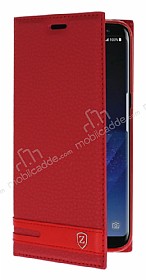 Samsung Galaxy S8 Plus Gizli Mknatsl Yan Kapakl Krmz Deri Klf