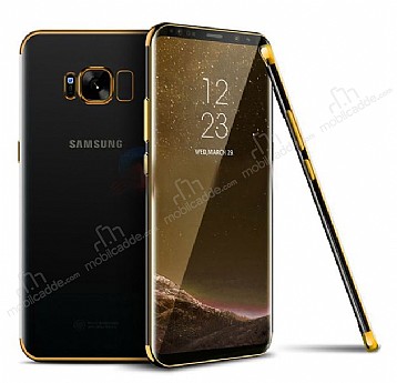 Samsung Galaxy S8 Plus Gold Kenarl effaf Beyaz Silikon Klf