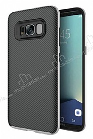 Eiroo Carbon Hybrid Samsung Galaxy S8 Plus Silver Kenarl Karbon Siyah Silikon Klf