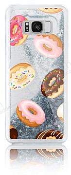 Samsung Galaxy S8 Simli Sulu Donut Resimli Silver Silikon Klf