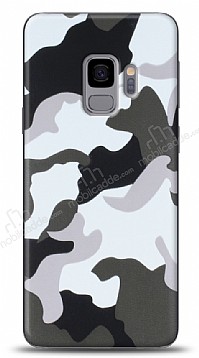 Samsung Galaxy S9 Kamuflaj Desenli Beyaz Silikon Klf