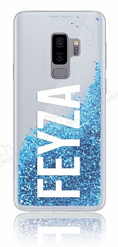 Samsung Galaxy S9 Plus Kiiye zel Simli Sulu Mavi Rubber Klf