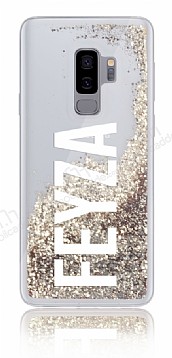 Samsung Galaxy S9 Plus Kiiye zel Simli Sulu Gold Rubber Klf