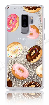 Samsung Galaxy S9 Plus Simli Sulu Resimli Donut Gold Silikon Klf
