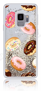 Samsung Galaxy S9 Simli Sulu Resimli Donut Gold Silikon Klf