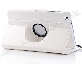 Samsung Galaxy Tab 3 8.0 360 Derece Dner Standl Beyaz Deri Klf