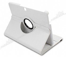 Samsung Galaxy Tab 4 10.1 360 Derece Dner Standl Beyaz Deri Klf