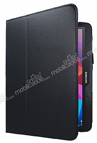 Samsung Galaxy Tab 4 10.1 Standl Yan Kapakl Siyah Deri Klf