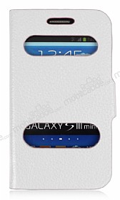 Samsung i8190 Galaxy S3 mini Standl Pencereli Beyaz Deri Klf