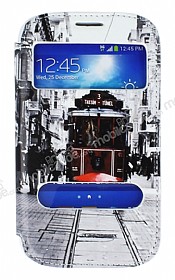 Samsung Galaxy Grand Gizli Mknatsl ift Pencereli Taksim Deri Klf