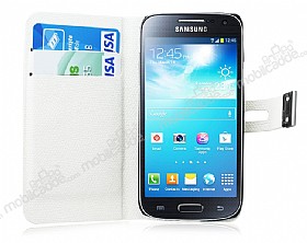 Samsung i9190 Galaxy S4 mini nce Czdanl Beyaz Deri Klf