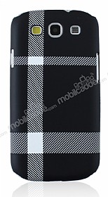 Samsung Galaxy S3 / S3 Neo Mat Siyah Beyaz Ekose Sert Rubber Klf