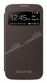 Samsung i9500 Galaxy S4 Orjinal Pencereli Kahverengi Flip Cover