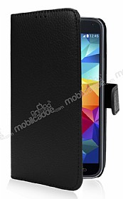 Samsung i9600 Galaxy S5 Czdanl Yan Kapakl Siyah Deri Klf