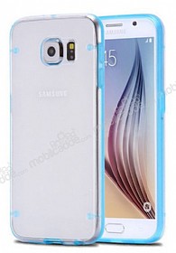 Samsung i9800 Galaxy S6 Mavi Silikon Kenarl effaf Rubber Klf